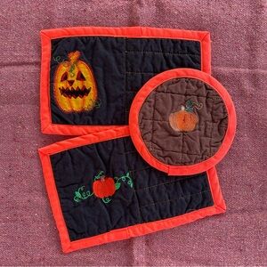 🌱5/$25🌱Handmade | Halloween Fall Pumpkin Embroidered Pot Holders Hot Pads | 3pc